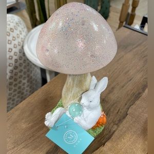 Martha Stewart Easter Bunny Napping Under a Pink Glitter Mushroom NWT